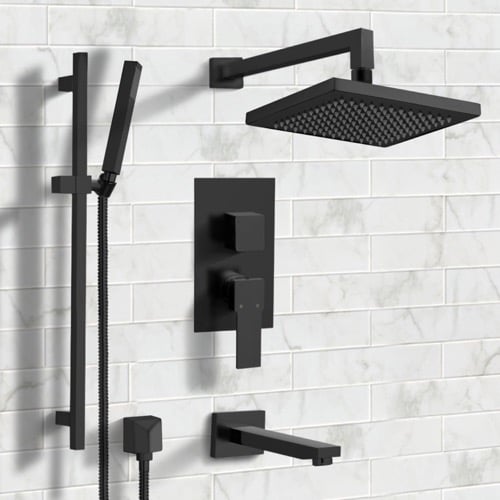 Matte Black Tub and Shower Faucet Set with Handheld, Rain Shower Head Matte Black Tub and Shower Faucet Set with Handheld, Rain Shower Head Remer TSR31